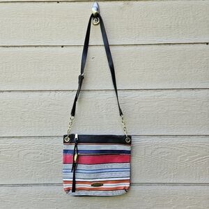 Liz Claiborne faux leather multicolor stripe crossbody purse